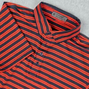 G/FORE Mens Large Golf Polo Shirt Red Navy Blue Stripe